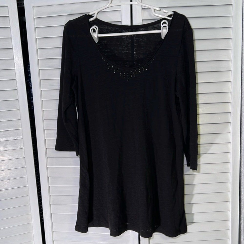 Eileen‎ Fisher Women’s linen Black top. Excellent condition.size M. 3-4 sleeves